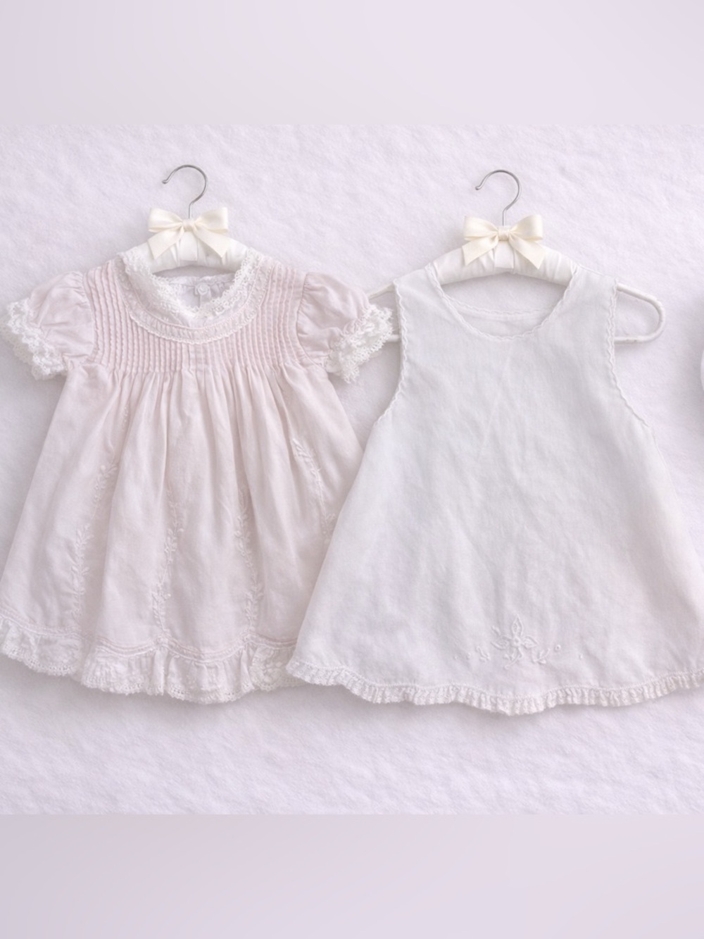 VTG Carriage Boutique Dress 9M Pink Heirloom Lace Pintuck Slip Scalloped Hem